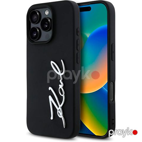 Karl Lagerfeld Silicone Case With Metal Signature Logo For iPhone 16 Pro Max (KLOHCP16XSCMSMVK) Black — Bakı