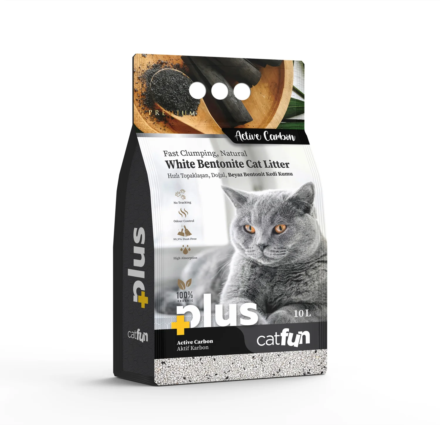 CatFun PLus aktivləşdirilmiş karbonlu topalaşan pişik qumu, 10 l