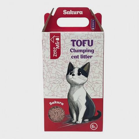Tofu, sakura qoxulu üzvi soya paxlası və təbii bitki liflərindən təbii topalaşan pişik qumu, 6 l — Мысықтар