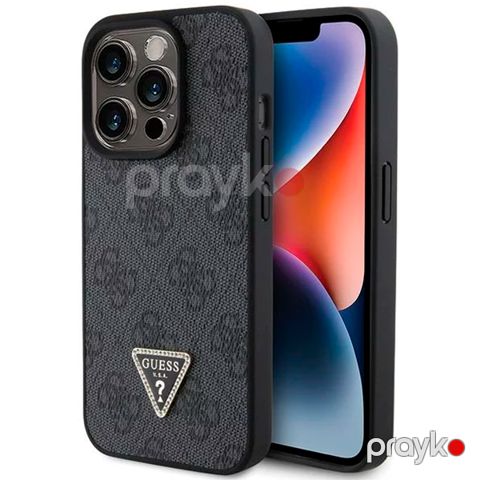 Guess PU Leather Case with 4G Triangle Strass & Triangle Logo for iPhone 15 Pro Max Black — Bakı