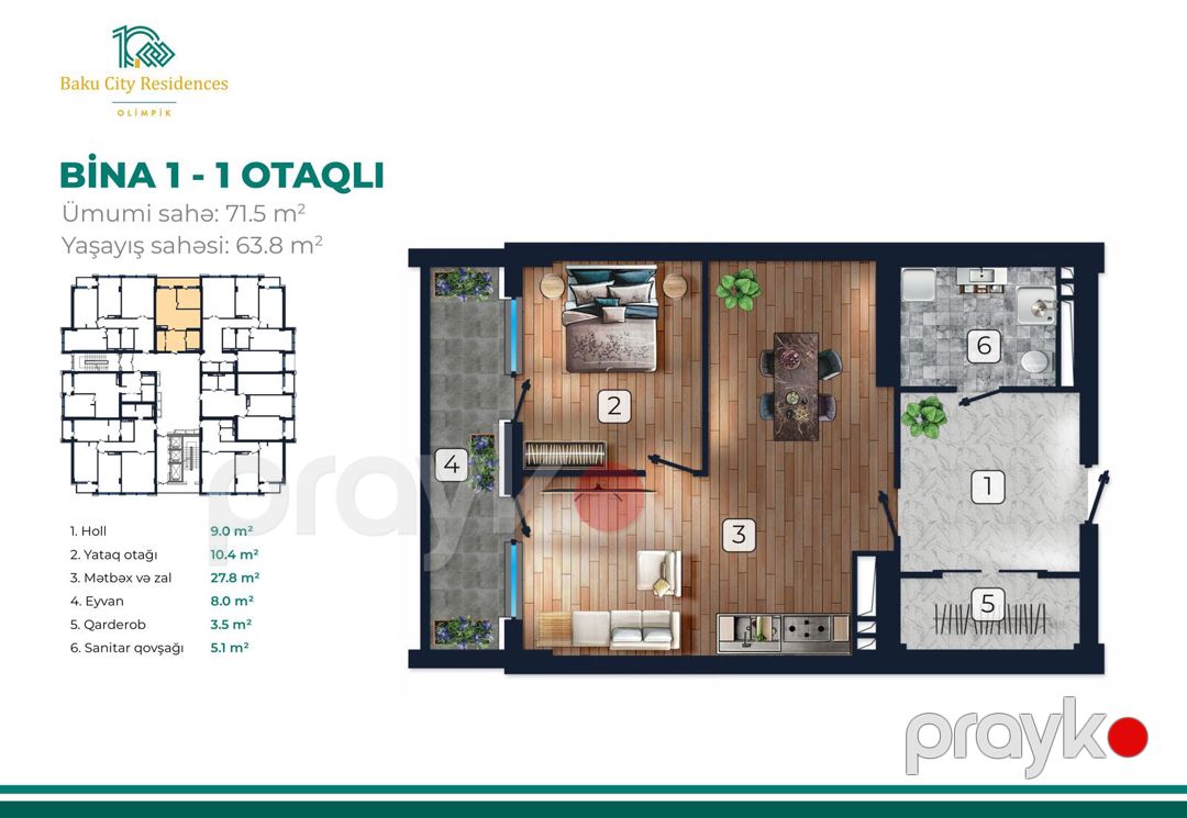 Satılır 2 otaqlı yeni tikili 71.5 m² — Mənzil, Bakı (12)