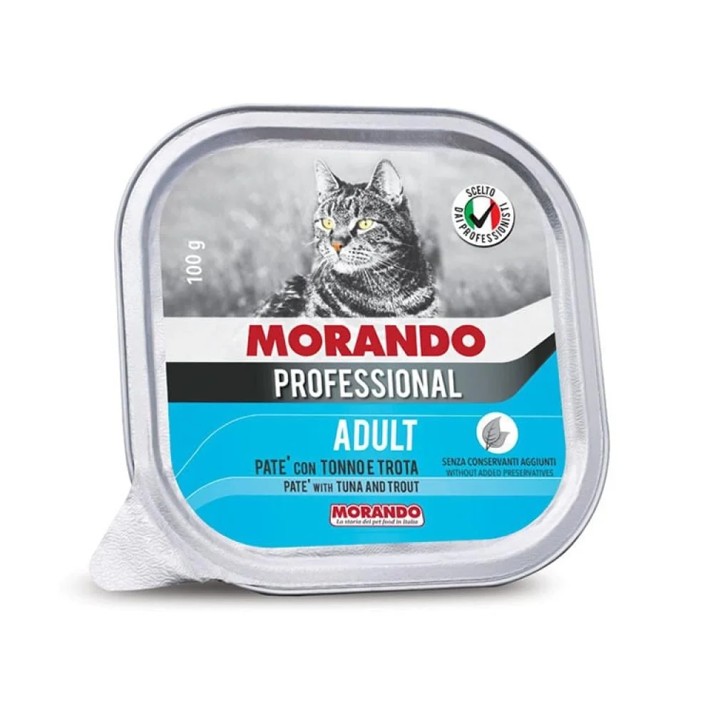 Morando Professional, yetkin pişiklər üçün yaş yem, tuna və alabalıq ilə paştet, 100 q — Zoo.az — Cats