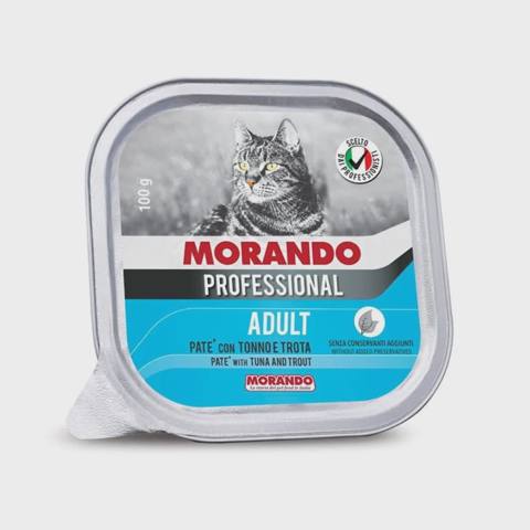 Morando Professional, yetkin pişiklər üçün yaş yem, ton balığı və alabalıq ilə paştet, 100 q — Cats