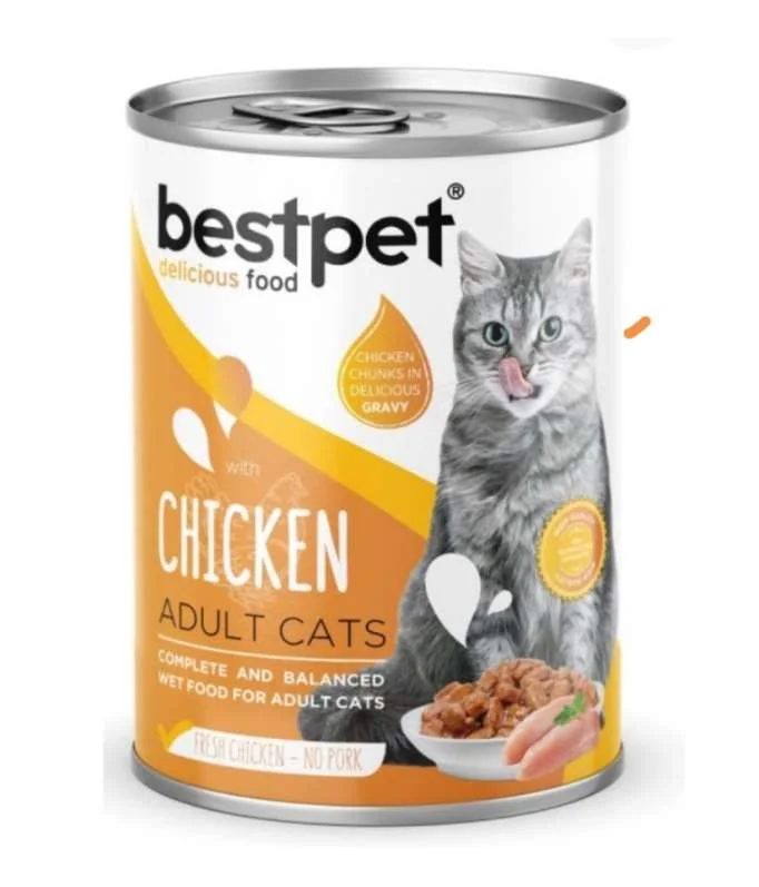Bestpet Chiken for adult cats, yetkin pişiklər üçün sousda toyuqlu yaş yem, 400 q — Bakı