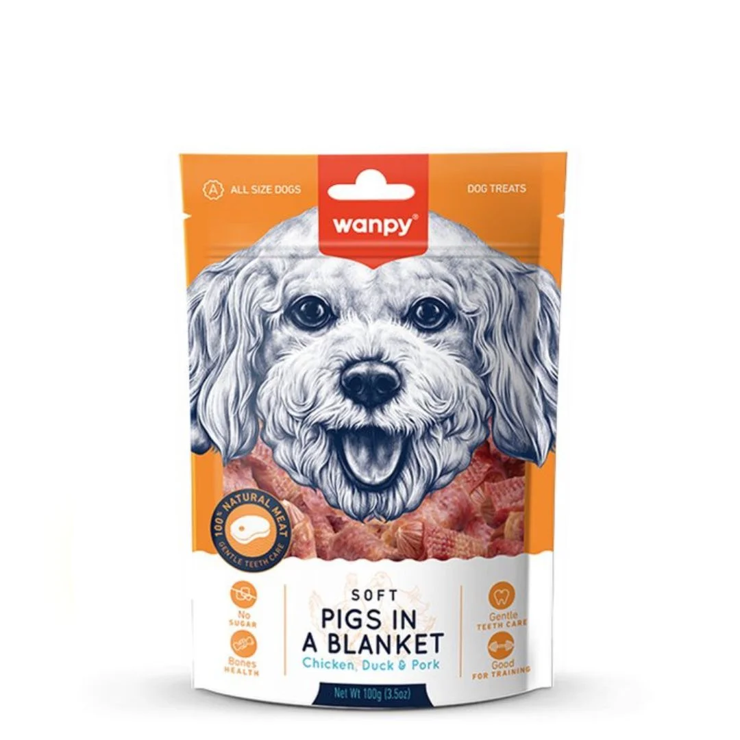 Wanpy Pigs in a Blanket, itlər üçün toyuq, ördək və donuz əti dadlı ləzzət, 100 q — Bakı