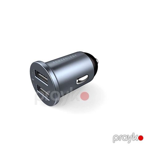 Powerology Dual Port Aluminum Mini Car Charger 4.8A 24W Black — Bakı