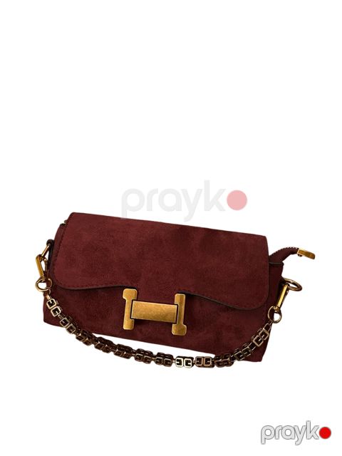 Kross-bodi çanta 003, tünd qırmızı, nubuk, 12x22 sm — Bakı
