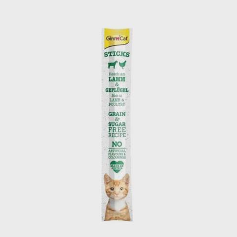 GimCat Sticks, pişiklər üçün mükafat yeməyi — çubuqlar, quzu və quş əti ilə, 1 ədəd — კატები