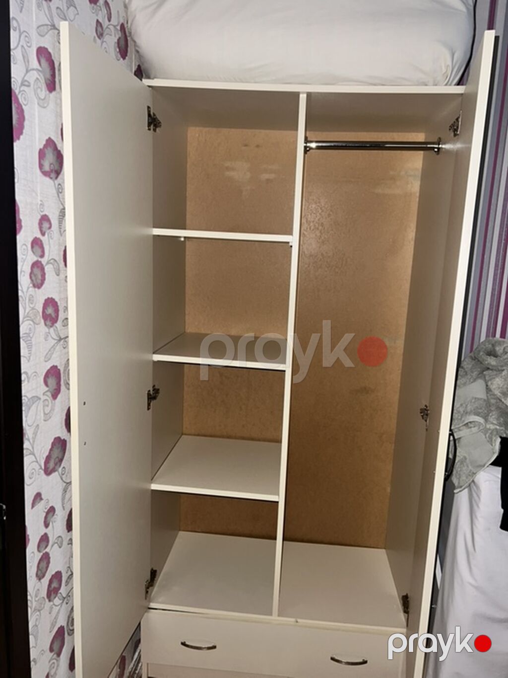 İki qapılı paltar şkafı - Rəng: açıq krem/ağ - Material: laminat/LDSP — Şkaflar, Digah (2)