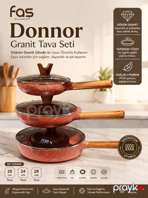Tava dəsti Donnor PH015, tökmə qranit, tünd qırmızı, 6 parça — Bakı