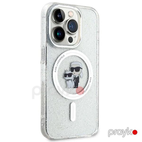 Karl Lagerfeld Magsafe IML with Karl & Choupette Heads Glitter Case for iPhone 15 Pro Clear — Mallar, Bakı (3)