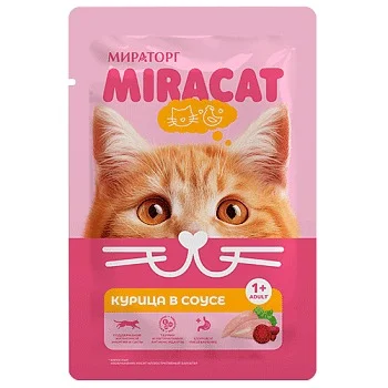 Miratorg Miracat souslu toyuqlu bütün cinslərdən olan yetkin pişiklər üçün yaş yem, 0.75 q — Bakı