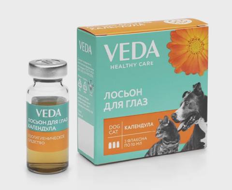 Veda, pişiklər və itlər üçün kalendulalı gigiyenik göz losyonu, 10 ml, 3 fl — Мышыктар