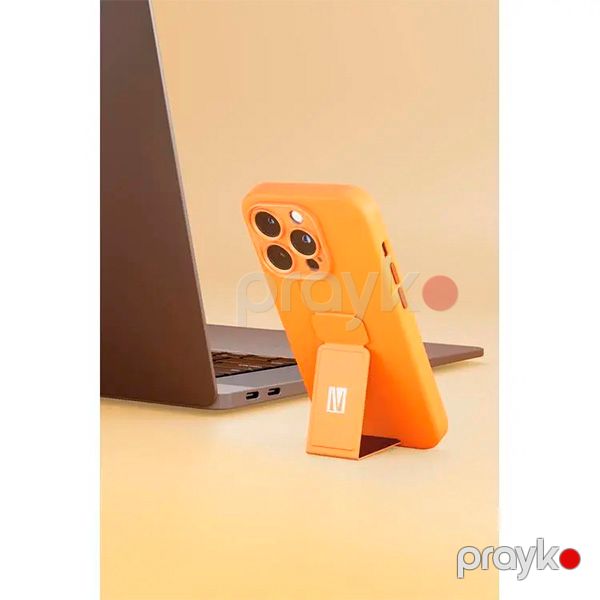 Levelo Morphix Silicone Case with Leather Grip Stand for iPhone 14 Pro Orange — Mallar, Bakı (3)