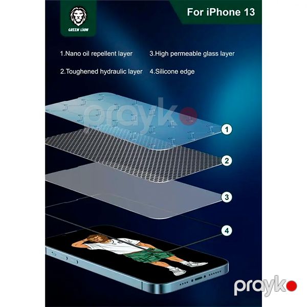 Green 3D Silicone HD Glass Screen Protector for iPhone 13 / 13 Pro 6.1" Clear — Mallar, Bakı (2)