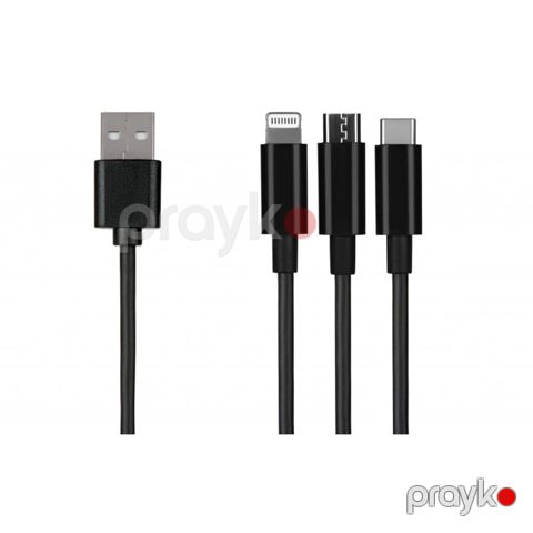Kabel 2E USB 3 in 1 Micro/Lightning/Type C/5V/2.4A/1.2m/Black — Bakı