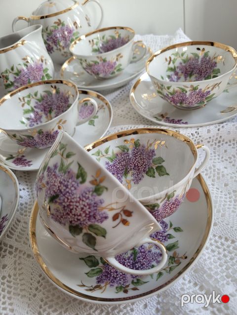 Çay dəsti, rəng - Ağ, Farfor, 6 nəfərlik, Ssri — Bakı