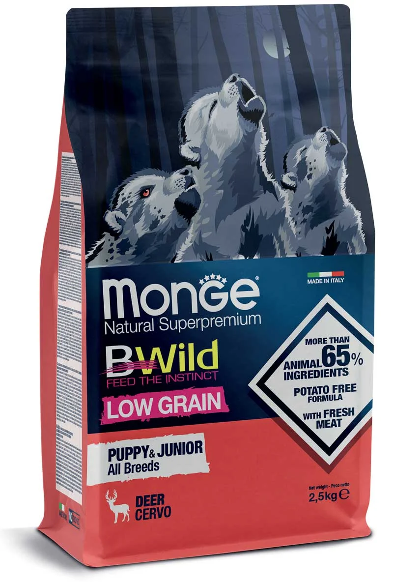 Monge Puppy and Junior all Breeds Natural Super Premium Deer Cervo, bütün cinslərdən olan bala itlər üçün super premium keyfiyyətli tam rasionlu yem, maral əti ilə (bütöv kisə, 12 kq) — Bakı