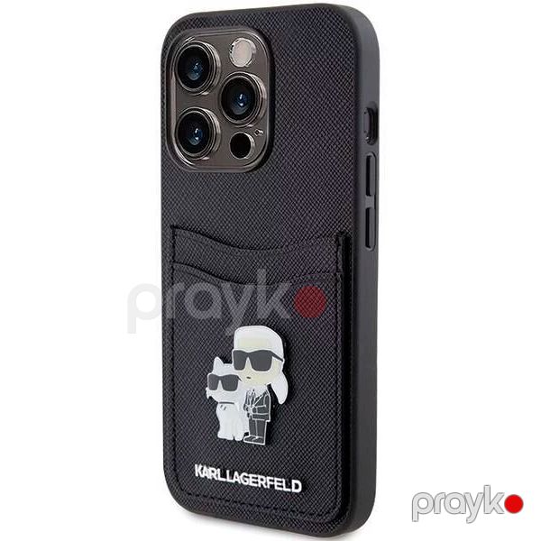 Karl Lagerfeld Saffiano Case with Cardslots and Karl Legerfeld Choupette Heads Case for iPhone 15 Pro Black — Mallar, Bakı (2)