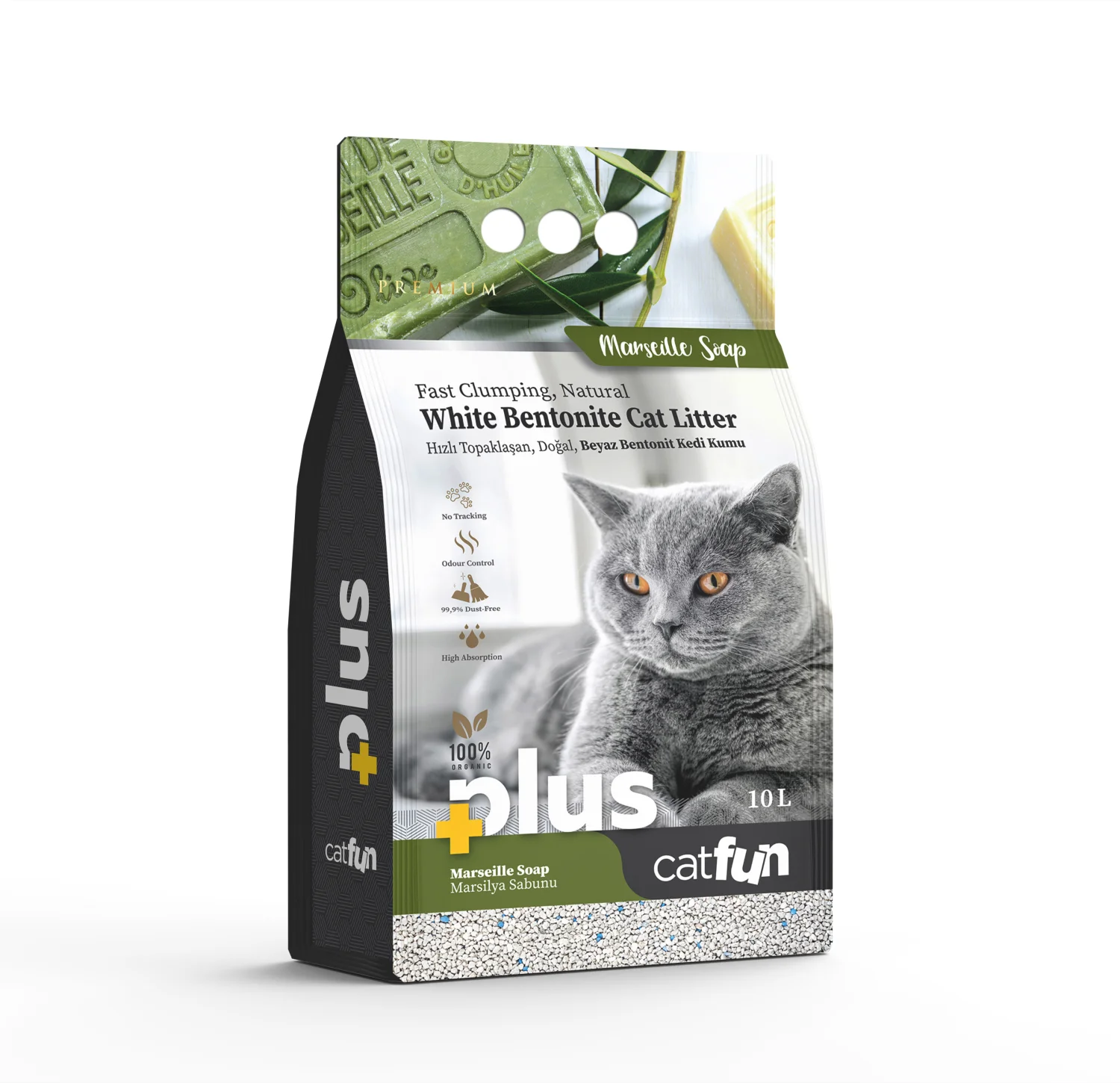 CatFun PLus Marsel sabunu ətirli topalaşan pişik qumu, 10 l