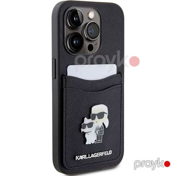 Karl Lagerfeld Saffiano Case with Cardslots and Karl Legerfeld Choupette Heads Case for iPhone 15 Pro Black — Mallar, Bakı (4)