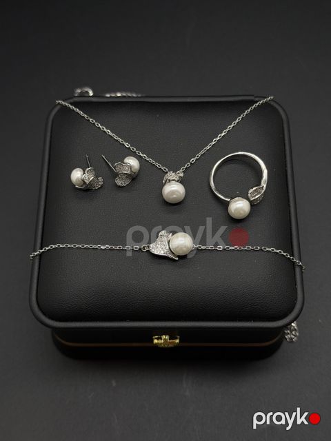 Zinət dəsti boyunbağı, qolbaq, üzük və sırğa GQD04, gümüş 925 əyar