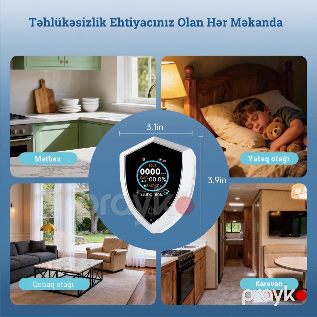 5-i 1-də Ağıllı Təbii Qaz, Tüstü və Dəm qazı Detektoru — Ağıllı ev və təhlükəsizlik, Bakı (4)