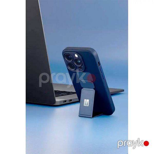 Levelo Morphix Silicone Case with Leather Grip Stand for iPhone 14 Pro Navy Blue — Mallar, Bakı (3)