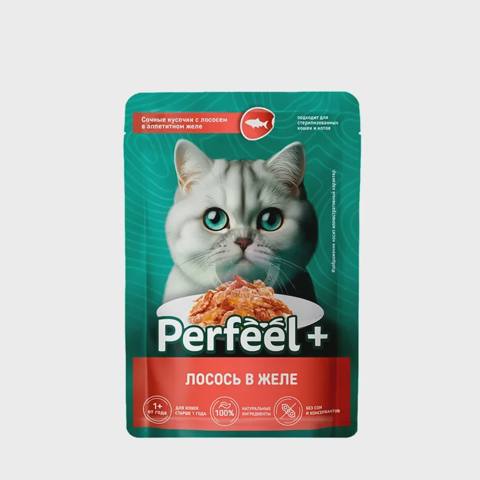PerfeelPlus, pişiklər üçün yaş yem, jele içində qızılbalıq dadı ilə, 75 q — Pişiklər