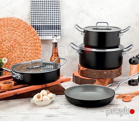 Qab-qacaq dəsti Ozlife Alba, keramika, qara, 7 parça — Bakı