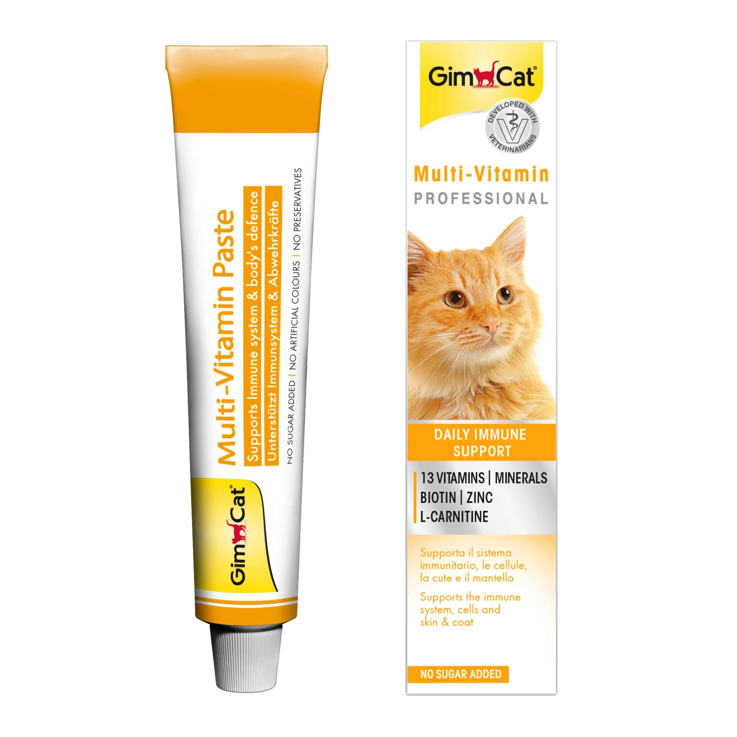 GimCat Multi-Vitamin Professional Pastası, pişiklərin immunitet sistemini gücləndirmək üçün istifadə edilən multivitamin pastasıdır, 100 q — Zoo.az — Cats
