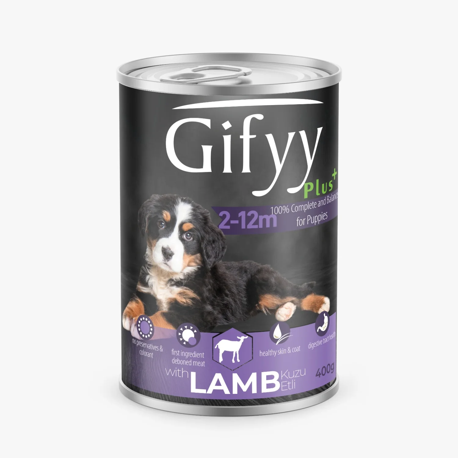 Giffy Plus 2-12 aylıq bala itlər üçün yaş yem, quzu əti ilə, 400 q — Bakı