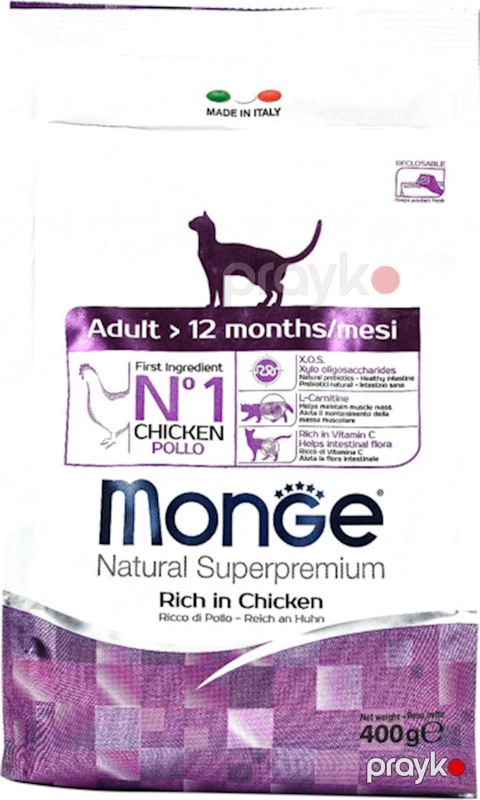 Tam rasion quru yem Monge Adult Natural Superpremium Chiken, yetkin pişiklər üçün, toyuqla, 400 q — Bakı