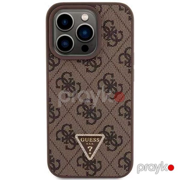 Guess PU Leather Case with 4G Triangle Strass & Triangle Logo for iPhone 15 Pro Max Brown — Mallar, Bakı (3)