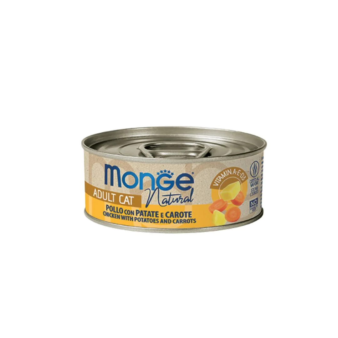 Monge Delicate Chicken with carrot & potatoes Zərif tikələri toyuq ilə kartof və yerkökü ilə pişiklər üçün, super premium keyfiyyətli 80 qr — Zoo.az — Cats