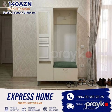 Yeni, 2 qapılı, Güzgülü, Açılan, Düz dolab — Bakı