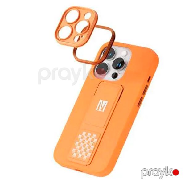 Levelo Morphix Silicone Case with Leather Grip Stand for iPhone 14 Pro Orange — Mallar, Bakı (2)