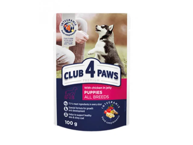Club 4 Paws bütün cinslərdən olan bala itlər üçün yaş yem, toyuqla birlikdə, 100 q — Bakı