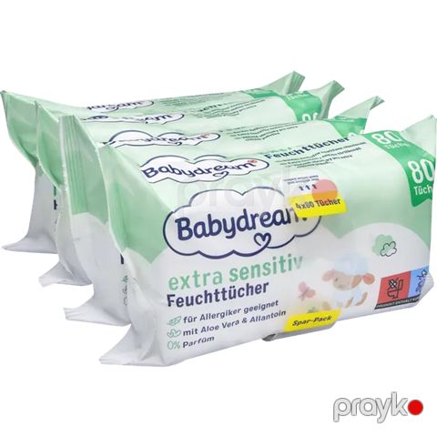 Uşaq nəm salfetləri Rossmann Babydream Extra Sensitive həssas dəri üçün 4 paçka x 80 əd — Bakı