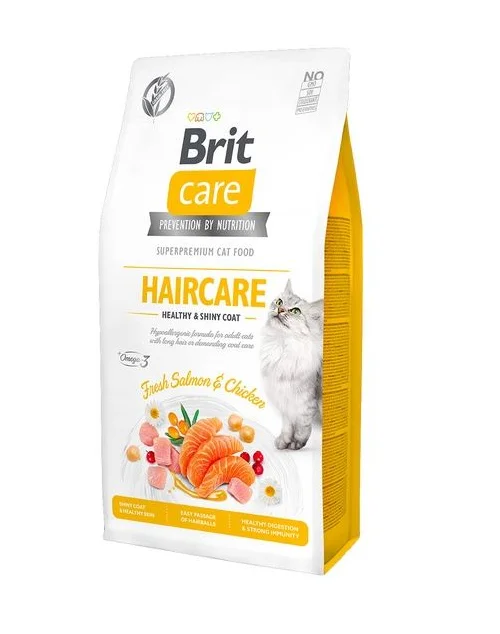 Brit Care Cat Grain Free Hair Care Healthy & Shiny Coat, pişiklər üçün taxılsız quru yem, tükün parlaqlığı və dərinin sağlamlığı üçün qızılbalıq və toyuqla (çəki ilə) — Bakı