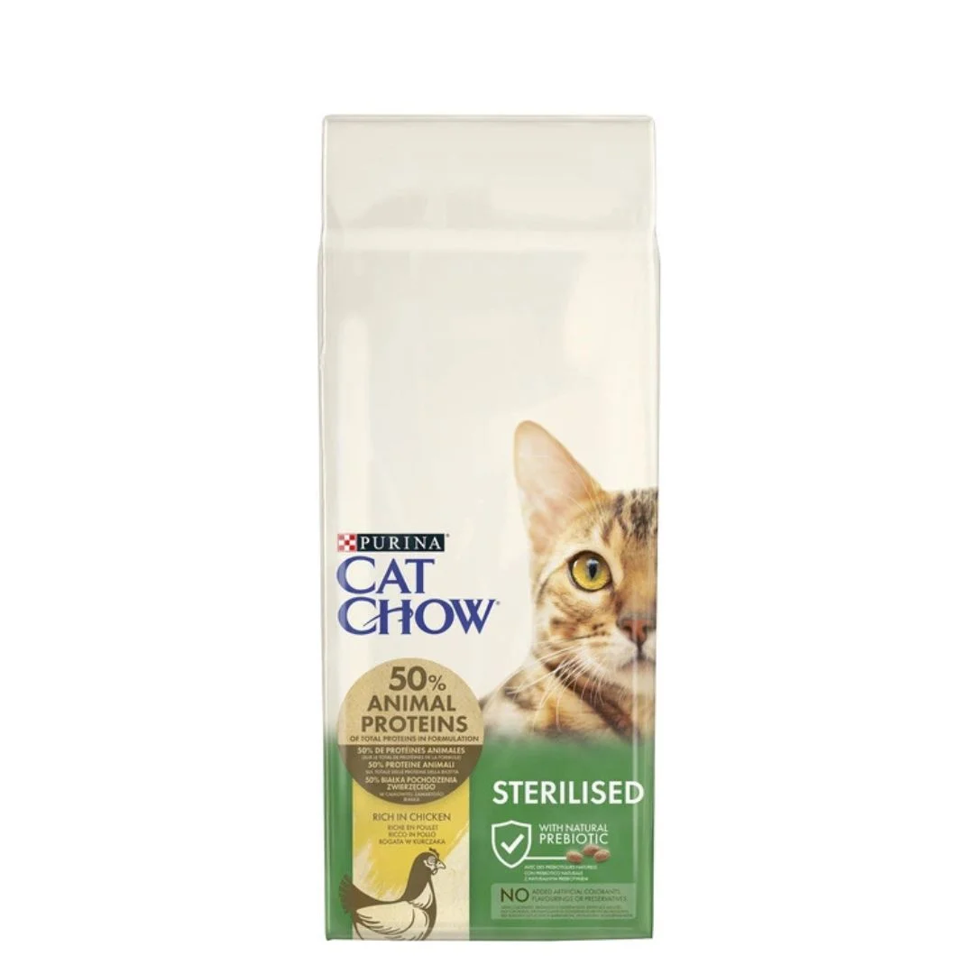 Cat Chow Sterilized Adult Chicken, sterilizə olunmuş pişiklər üçün toyuq ətli quru yem (bütöv kisə 15 kq) — Bakı
