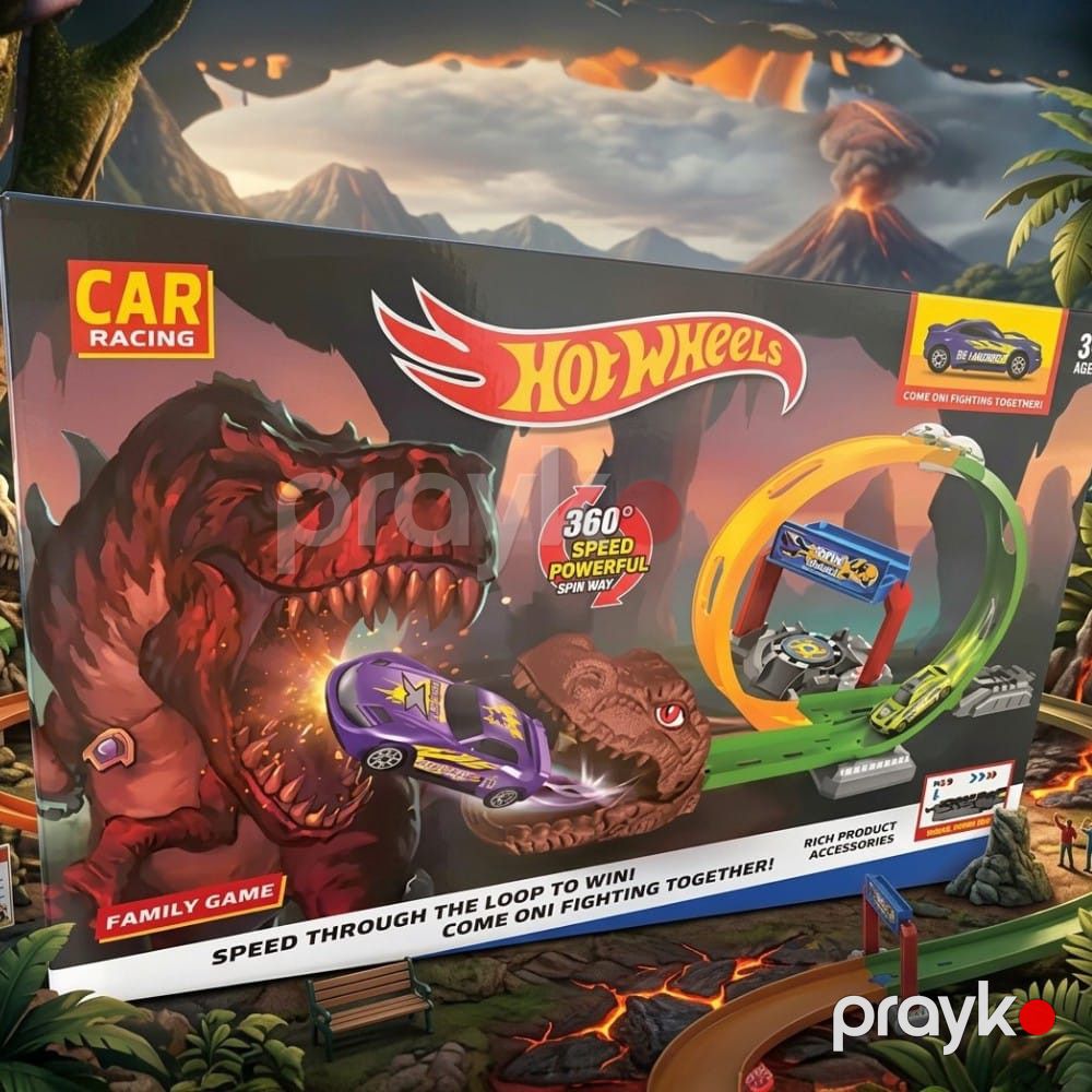 360 dərəcə fırlanma və tənzimlənən sürətə malik Hot Wheels Dinosaur Racing Dəsti — Mallar, Bakı (2)