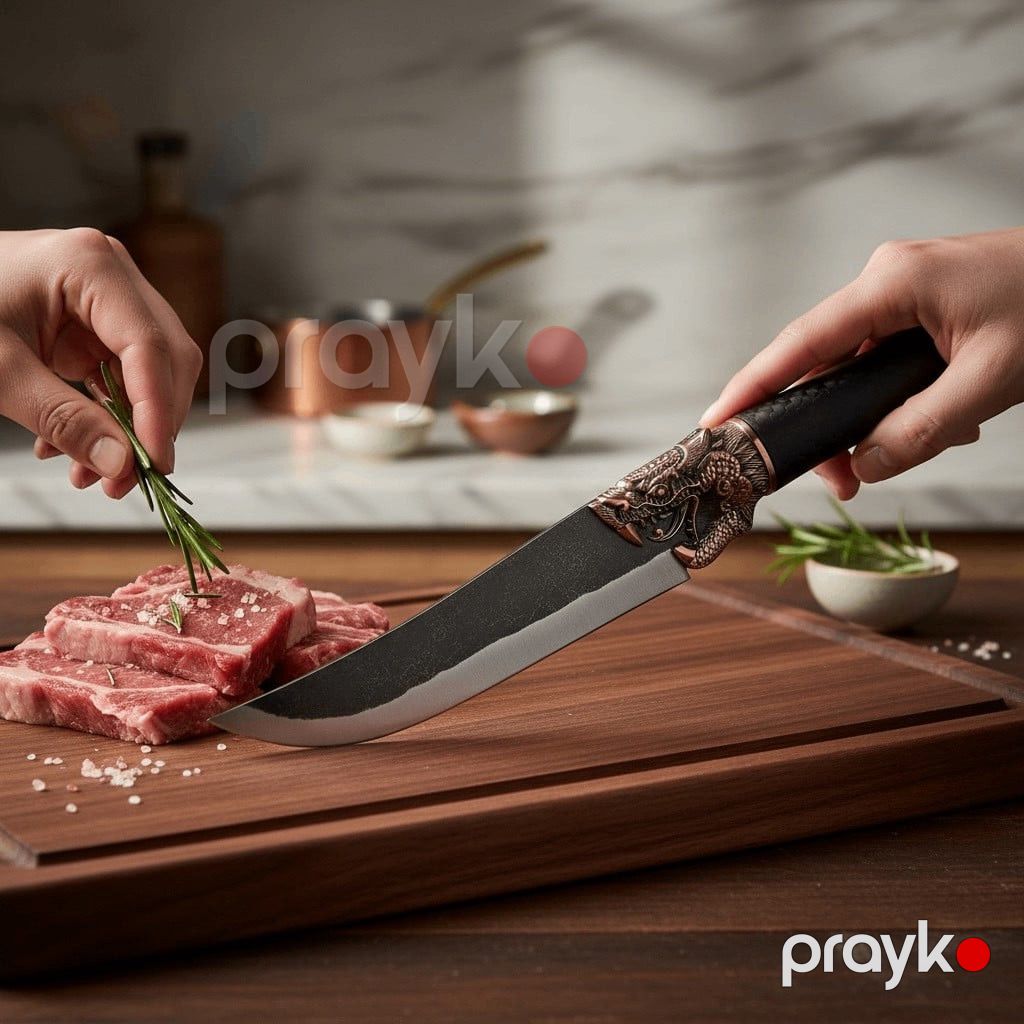 Bıçaq əl işi döymə paslanmayan polad, 27 sm, dəri çexollu, peşəkar şef üçün - prmt_1010 — Mallar, Bakı (2)