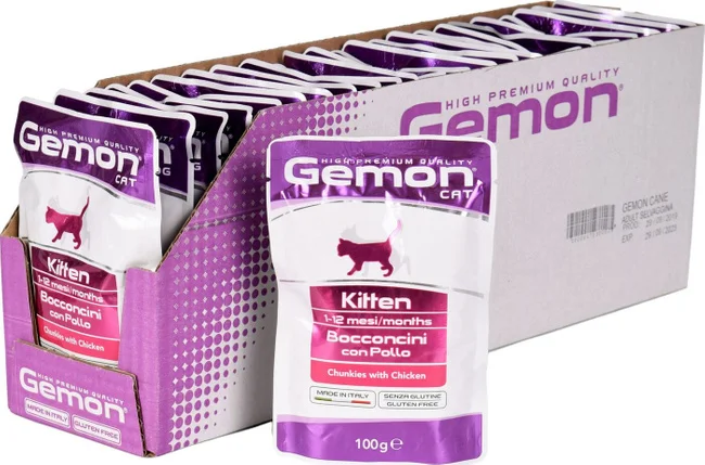 Gemon Kitten, 100 qramlıq, yüksək keyfiyyətli toyuq parçaları ilə pişik balaları üçün tam bir qidadır — Zoo.az — Cats