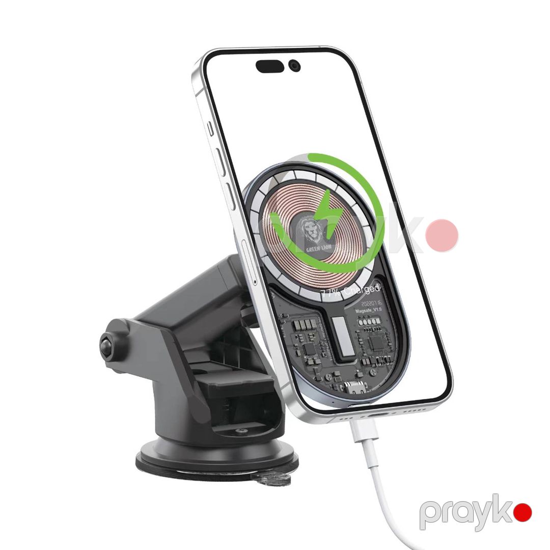 Green Transparent Magnetic Wireless Car Charger 15W Black — Mallar, Bakı (2)