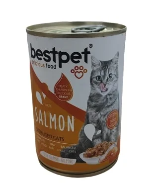 Bestpet Salmon for Sterilised Cats, sterilizasiya olunmuş pişiklər üçün sousda qızılbalıqlı yaş yem, 400 q — Bakı