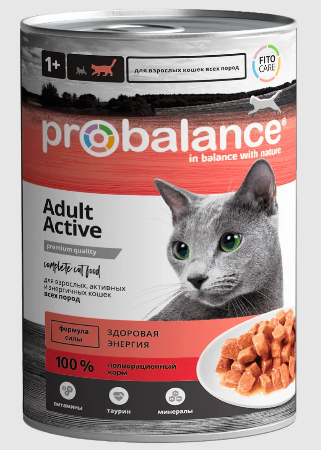Pro Balance Aktiv və enerjili pişiklər üçün aktiv yaş konservləşdirilmiş yem, 415 q