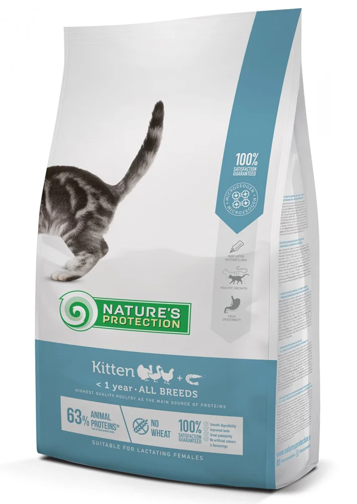 Nature’s Protection Kitten, pişik balaları, hamilə və süd verən pişiklər üçün quş əti + krevet dadlı quru yem (bütöv kisə, 7 kq) — Bakı