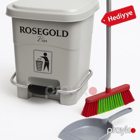 Zibil qutusu Rosegold PVC, 60 l, boz + xəkandaz və süpürgə Hədiyyə — Bakı