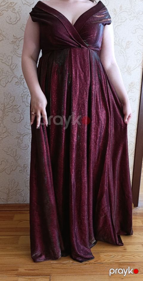 Bordo rəngli, parıltılı gecə/libas - Model: of-shoulder (çiyinlər — Xırdalan
